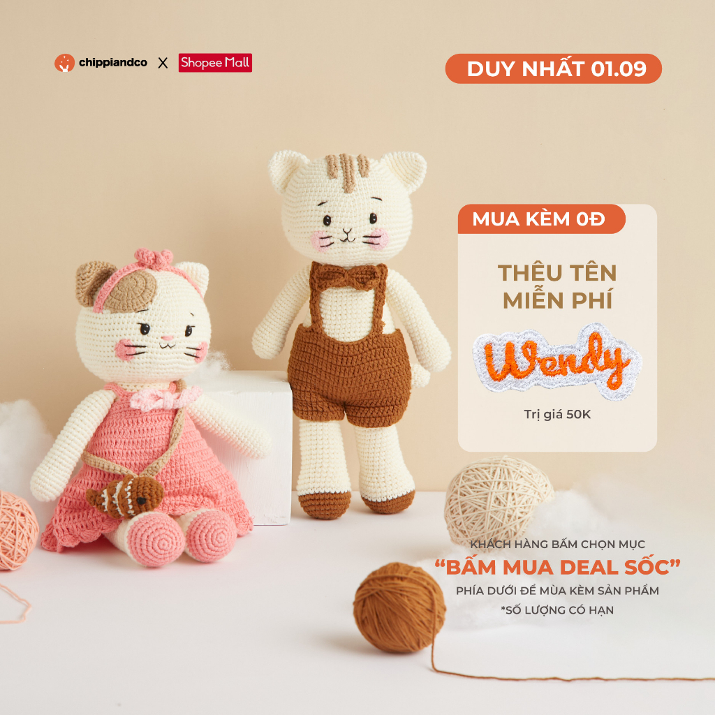 Thú bông Gấu bông Mèo thần tài Molly & Martin cao 35cm Chippiandco Việt Nam