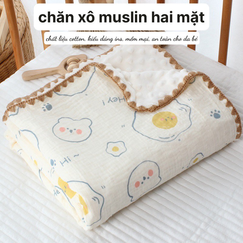 Chăn thu đông muslin cao cấp cho bé 100% cotton kích thước 110x110 sử dụng được bốn mùa xuân hè thu đông