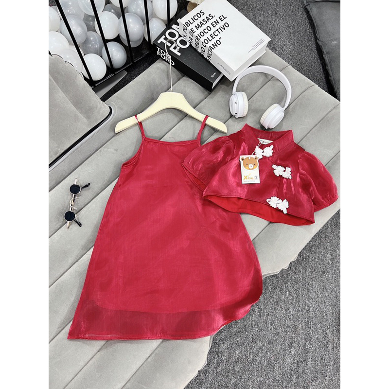 Váy đầm đỏ VDD 2 chi tiết cho bé gái