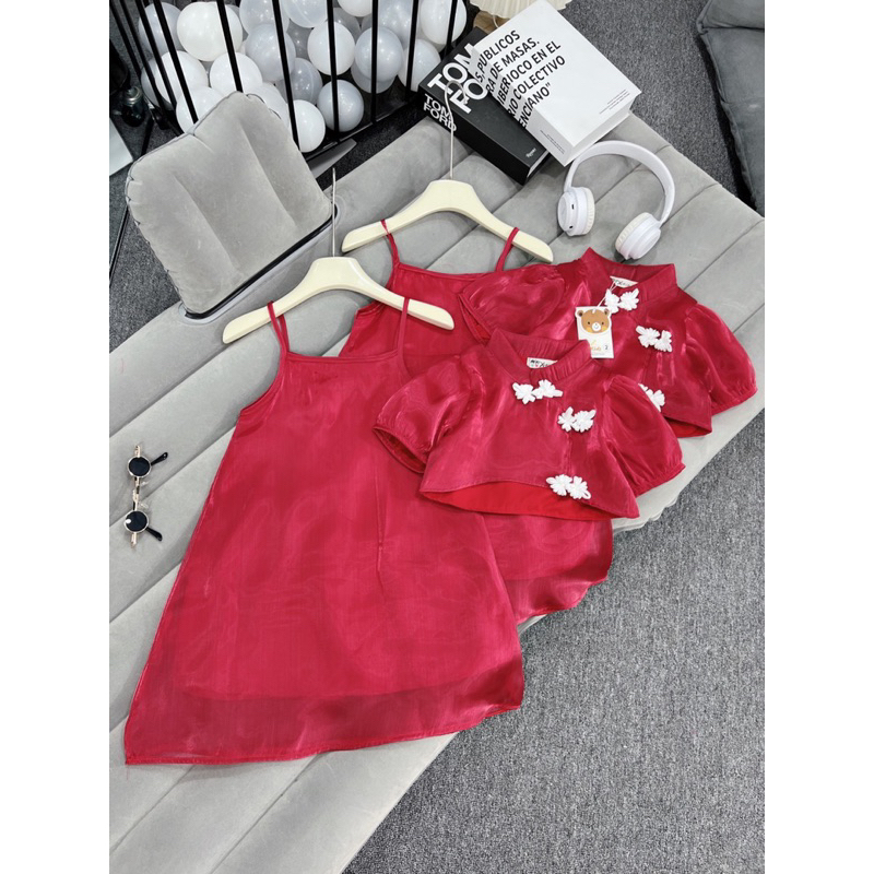 Váy đầm đỏ VDD 2 chi tiết cho bé gái