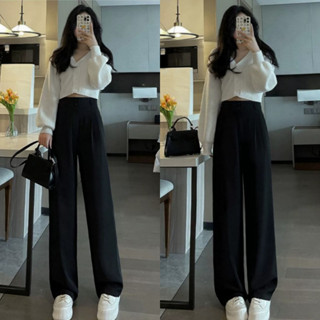 Quần tây đen ống rộng suông dài đi học Hàn Quốc phong cách Ulzzang Quần culottes ống rộng nữ chất vải mềm cạp cao 2 khuy