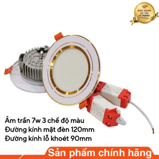 Đèn led âm trần 7w 3 chế độ màu viền bạc , viền vàng , đèn downlight phi 90