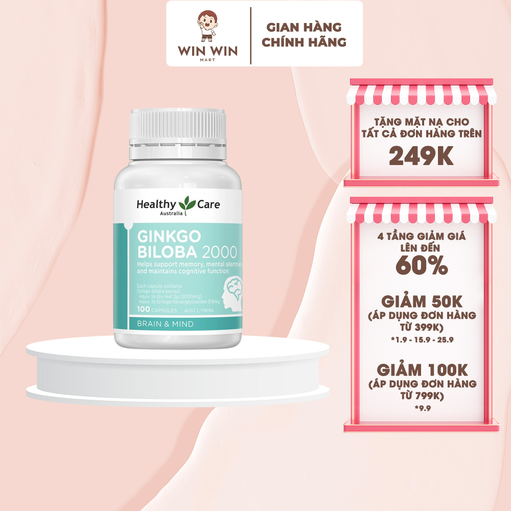 Viên uống bổ não Healthy Care Ginkgo Biloba 2000mg 100 viên