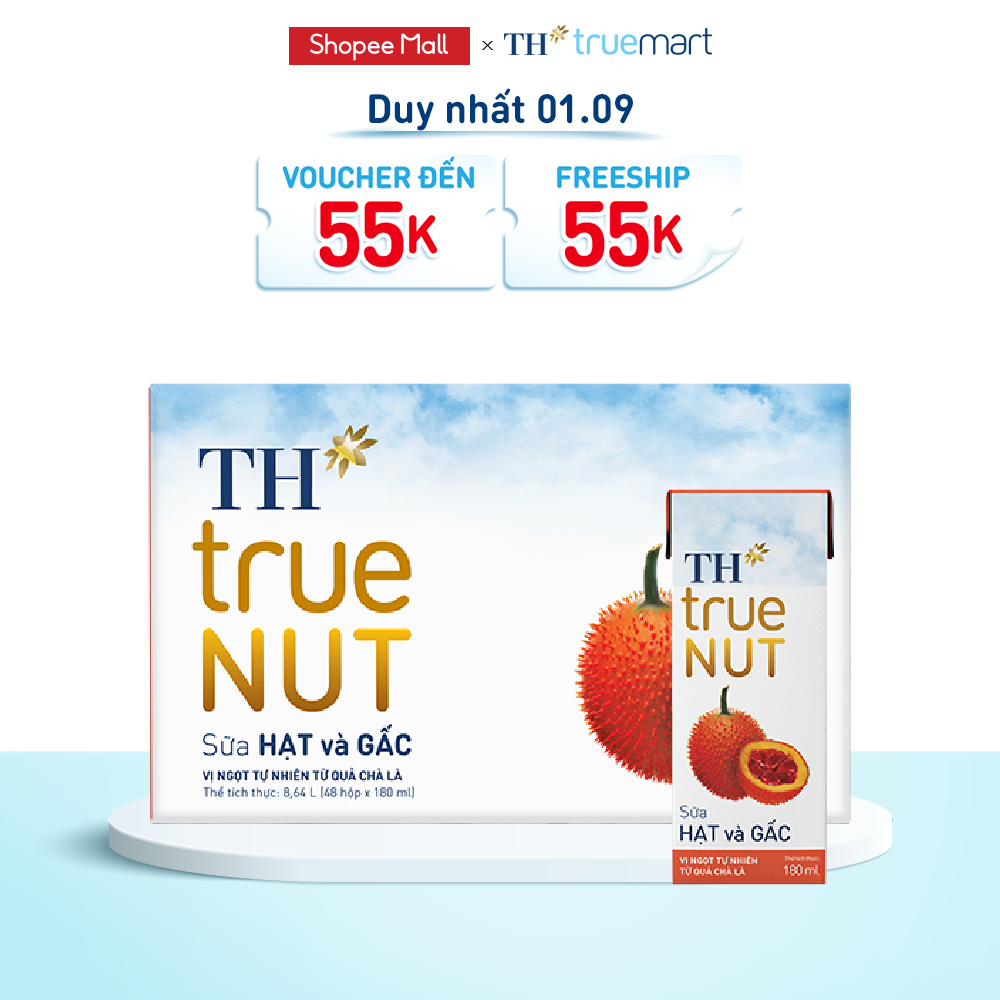 Thùng 48 hộp sữa hạt và gấc TH True Nut 180ml (180ml x 48)