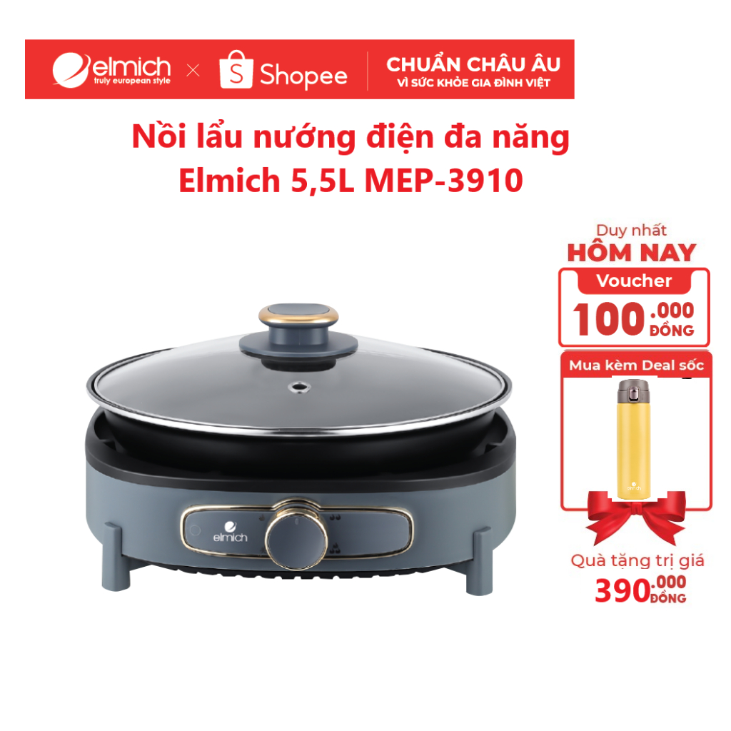 Nồi lẩu nướng điện đa năng Elmich 5,5L MEP-3910