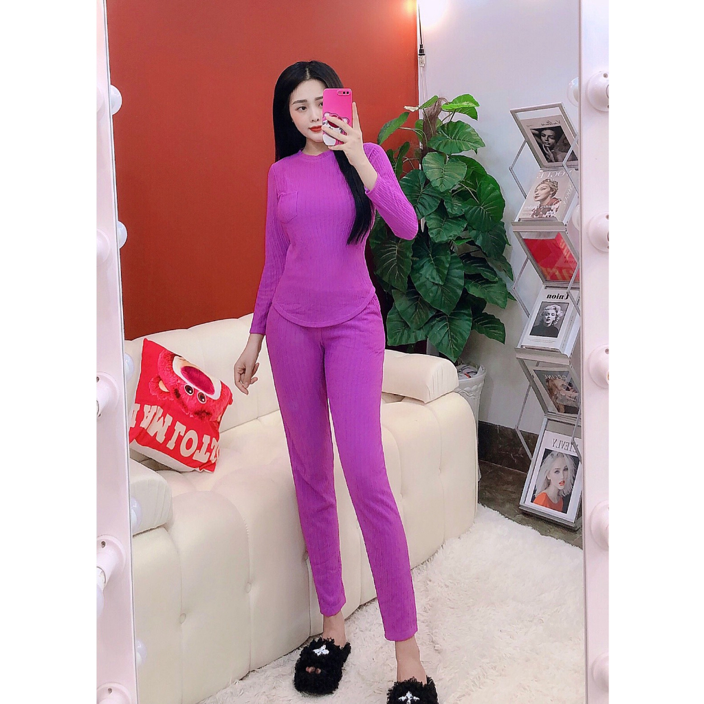 ĐỒ BỘ THUN XỐP Ủ KEM, ĐỒ BỘ NỮ DÀI TAY THU ĐÔNG-XOP98