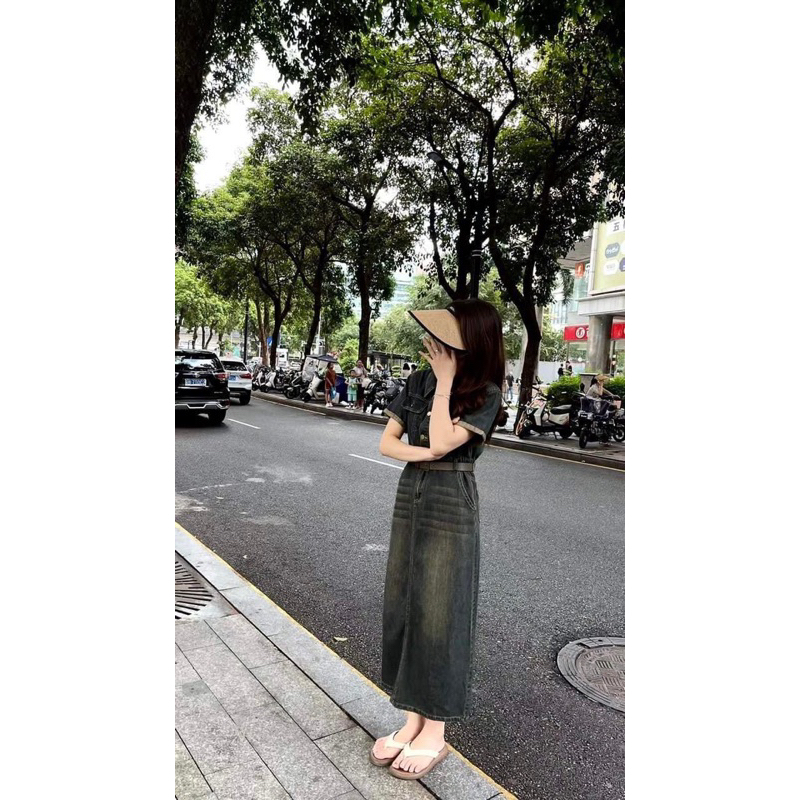 váy đầm jean kèm đai . 25308