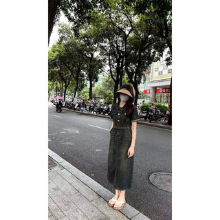 váy đầm jean kèm đai . 25308