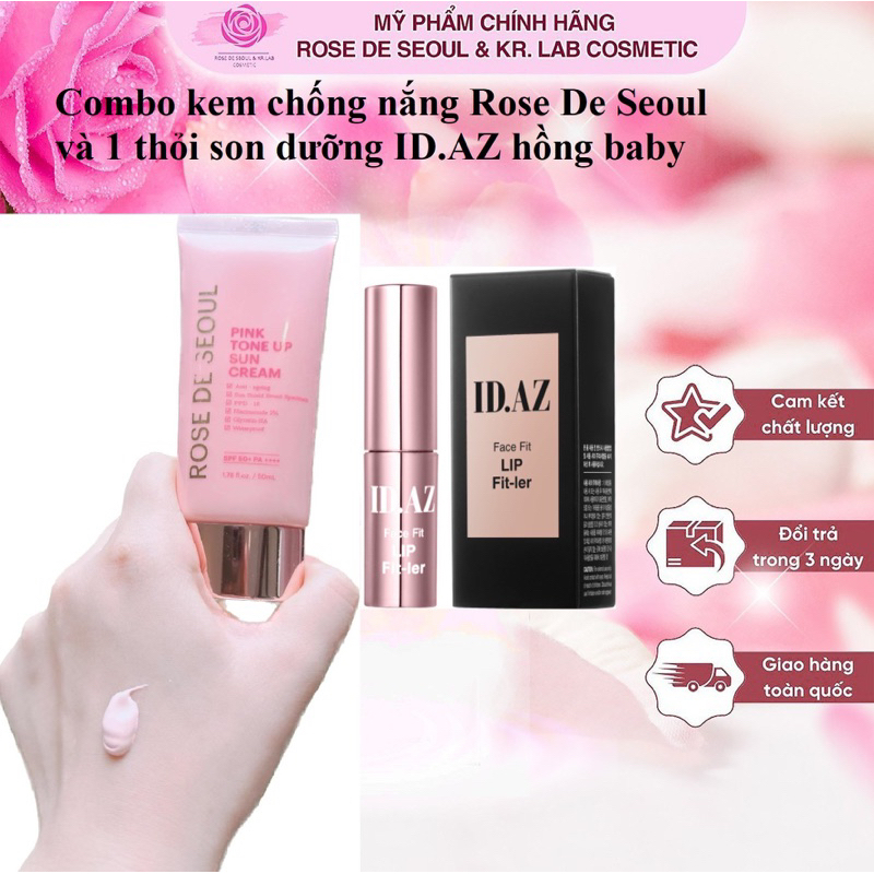 Combo son dưỡng ID.AZ hồng baby và Kem chống nắng Rose De Seoul lọ 50g hạn dùng 2026 dưỡng da trắng sáng