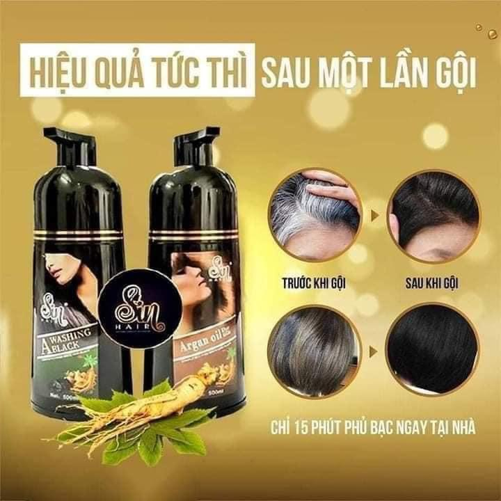 Dầu Gội Phủ Bạc Sin Hair Nhật Bản 500Ml Thành Phần Nhân Sâm Tự Nhiên Giúp Đen/Nâu Tóc Bóng Mượt Giảm Rụng Tóc New 2023