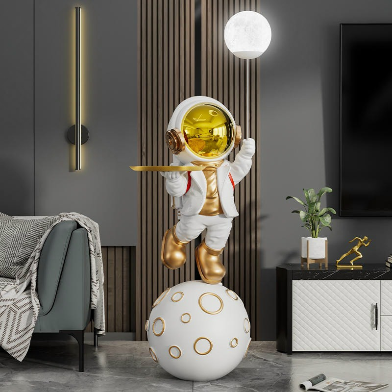 Tượng trang trí bê khay kèm đèn-loa bluetooth cao 140cm-Mô hình phi hành gia decor nhà cửa đẹp,sang chảnh,độc đáo