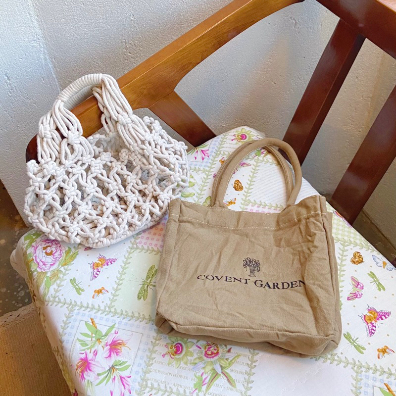 Set túi móc sợi trendy basic và túi nâu hoa