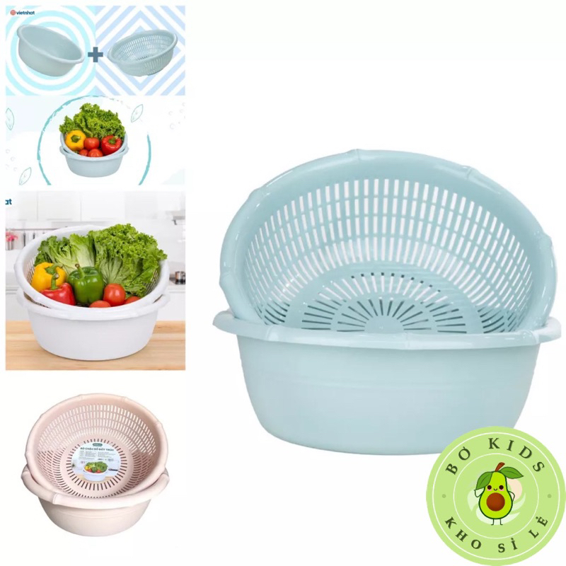 Bộ Chậu Kèm Rổ Đốt Trúc Nhựa Việt Nhật Phiên Bản Cao Cấp Hokori (MS: 2324-1) (MS: 2325-1) Bộ chậu rửa rau rửa hoa quả