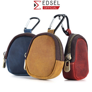 Ví nam nữ mini cầm tay da bò thật cao cấp nhỏ gọn có móc khóa treo chính hãng Edsel đựng tiền thẻ màu đen đỏ vàng xanh