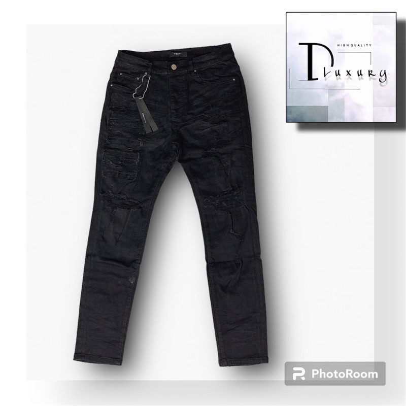 ⭐️ [HÀNG CAO CẤP] - Quần Jeans Amiri Chữ Dọc Đùi Wash Rách 2 Gối - Dáng Biker - Hàng Loại 1 Onwed