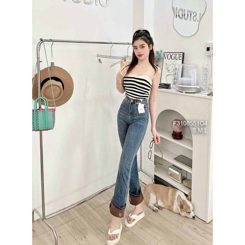 Quần jean lưng cao ống đứng săn lai cá tính VIENS STORE