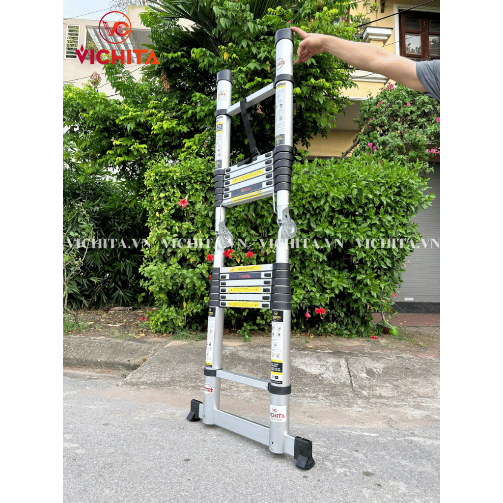 Thang Nhôm Rút Đôi Chữ A 4.4M  VICHITA - Thang Rút Tiện Lợi Dễ Dàng Mang Theo