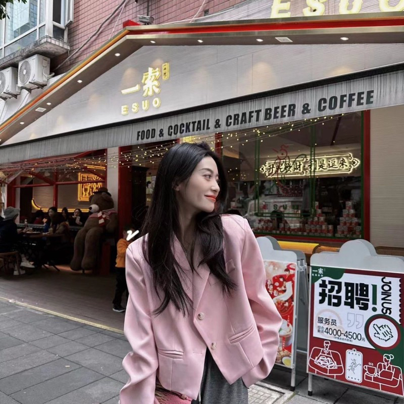 Áo Blazer Quảng Châu Tone màu pastel dáng lửng tay dài có đệm vai - Yogou Order