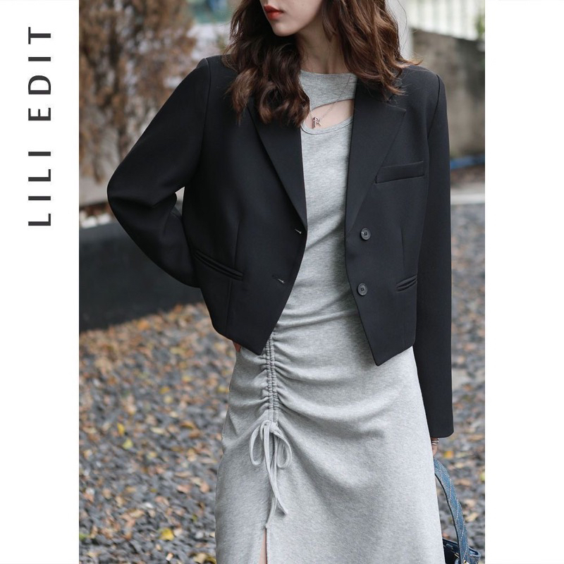 Áo Blazer Quảng Châu Tone màu pastel dáng lửng tay dài có đệm vai - Yogou Order