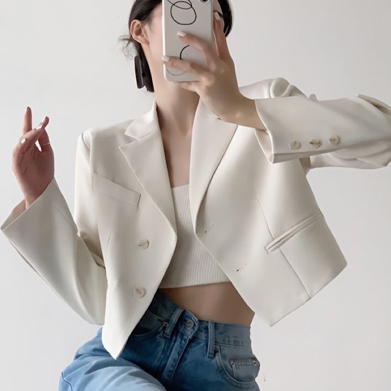 Áo Blazer Quảng Châu Tone màu pastel dáng lửng tay dài có đệm vai - Yogou Order