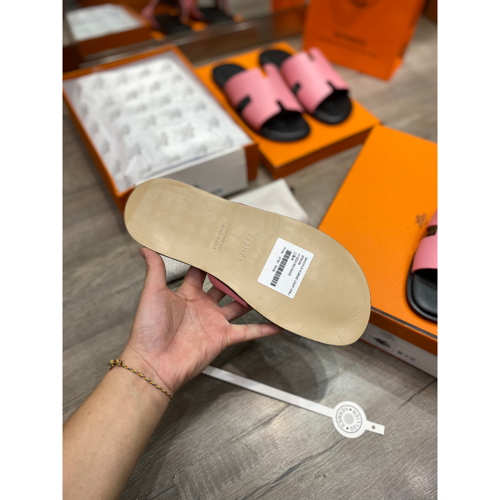 Dép HER.MES HM Nam Nữ Da màu Hường  Thời Trang , Dép Chứ H màu hường Cao Cấp Full Bill Box