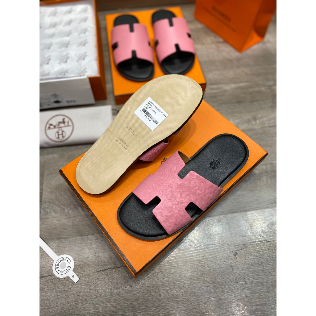Dép HER.MES HM Nam Nữ Da màu Hường  Thời Trang , Dép Chứ H màu hường Cao Cấp Full Bill Box