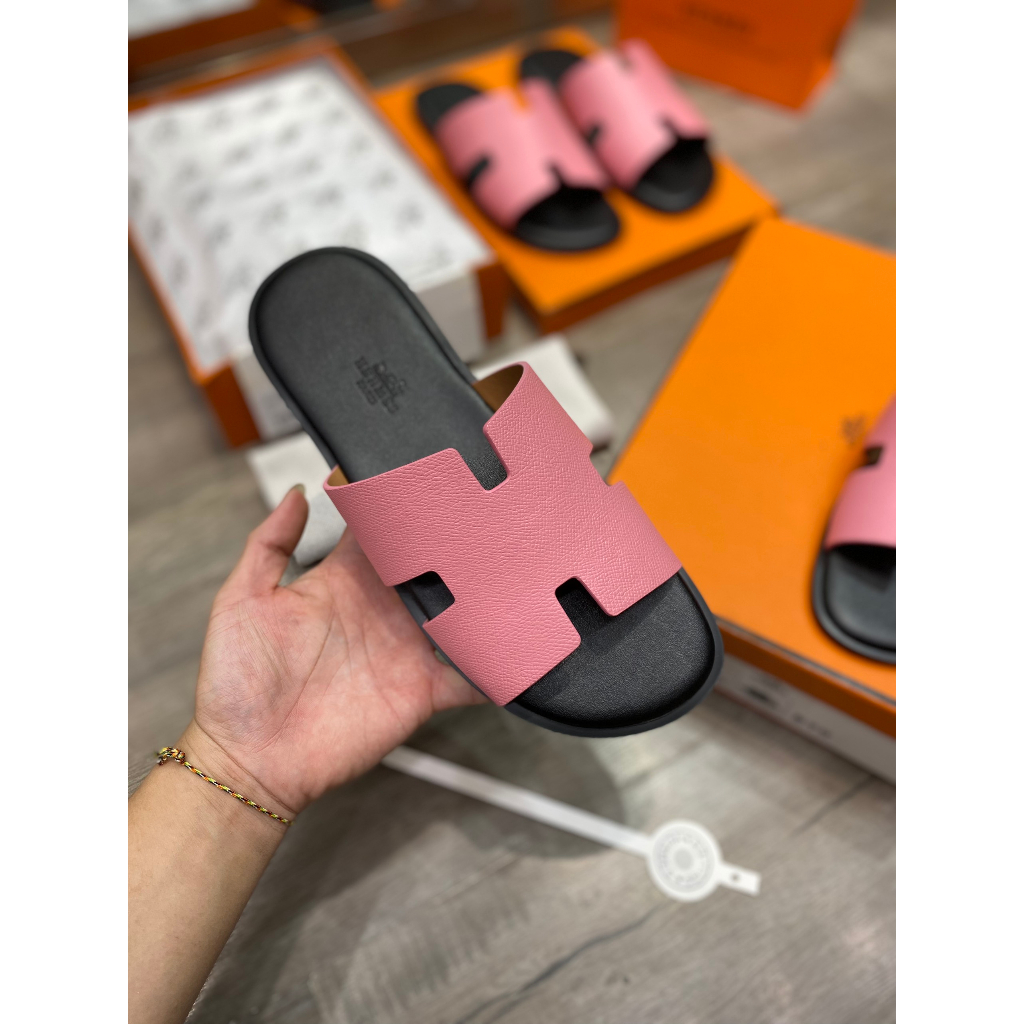 Dép HER.MES HM Nam Nữ Da màu Hường  Thời Trang , Dép Chứ H màu hường Cao Cấp Full Bill Box