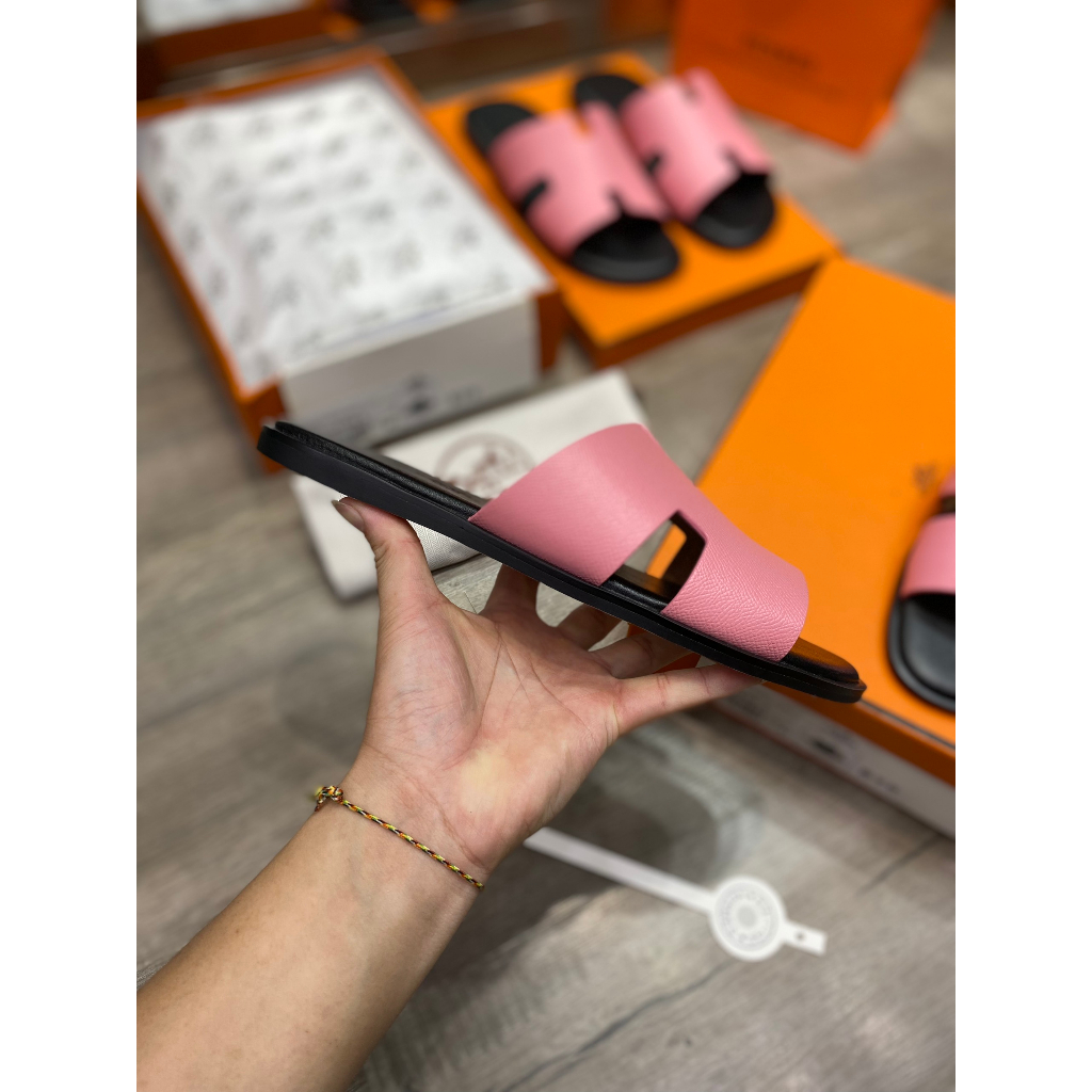 Dép HER.MES HM Nam Nữ Da màu Hường  Thời Trang , Dép Chứ H màu hường Cao Cấp Full Bill Box