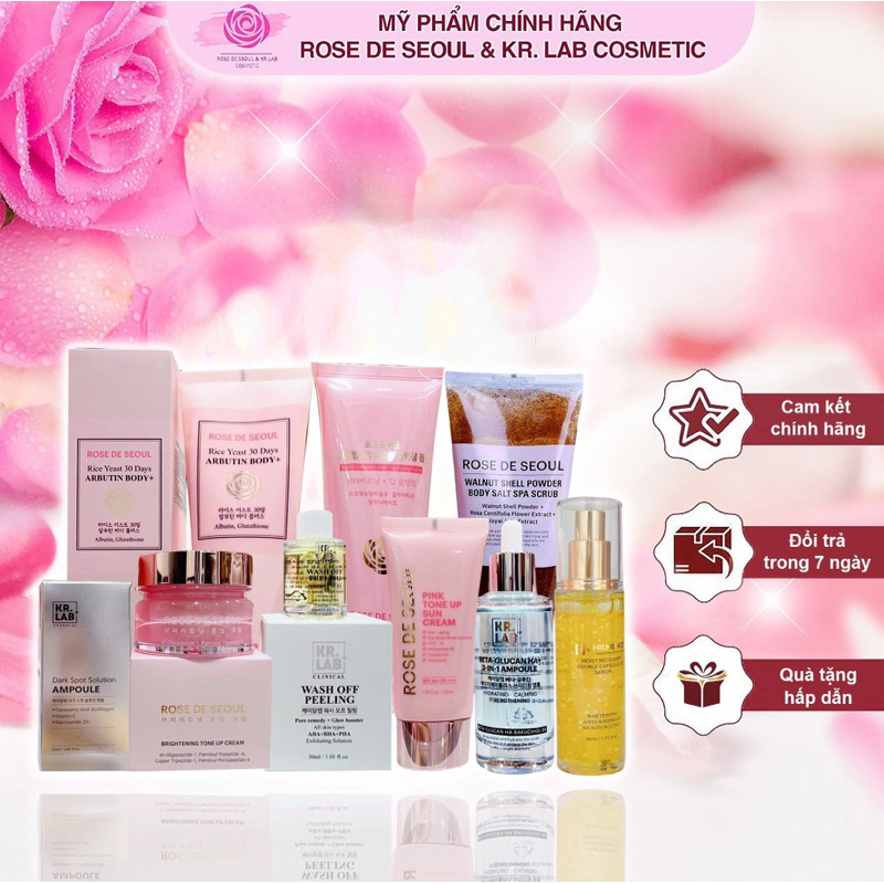 Combo Sữa rửa mặt muối tắm kem chống nắng kem ngày kem body nám mulgwang beta glucan peel thải thần Rose De Seoul Kr.Lab
