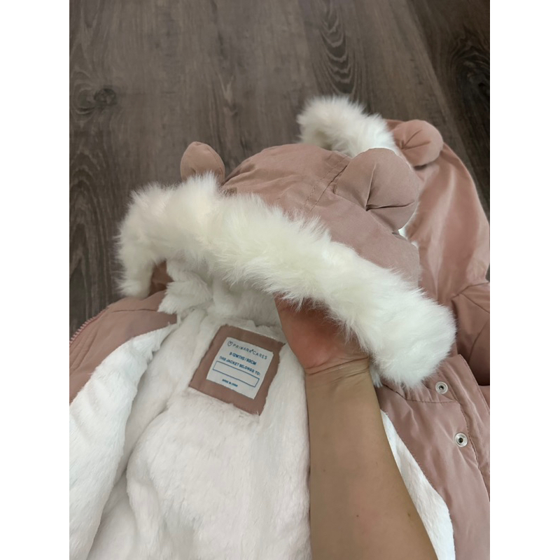 Áo khoác parka hồng size nhí mũ tai lót lông bé gái