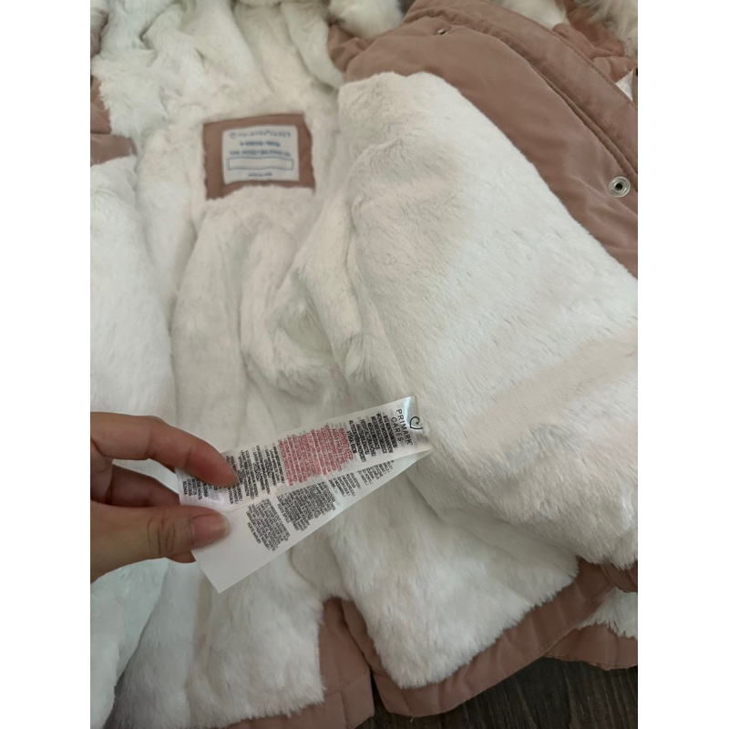 Áo khoác parka hồng size nhí mũ tai lót lông bé gái