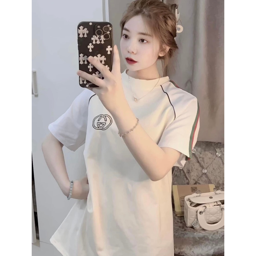 Áo Phông Gucci Chất Cotton Co Dãn 4 Chiều Thêu Chữ GG Phong Cách Boy Phố - Áo Phông Thêu Soc Xanh Đỏ Hottrend 2023