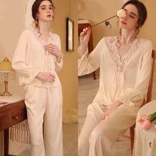 ♥️Hàng QC♥️Pijama tay dài quần dài bèo_Thanhhien997_lụa gấm cao cấp 393.