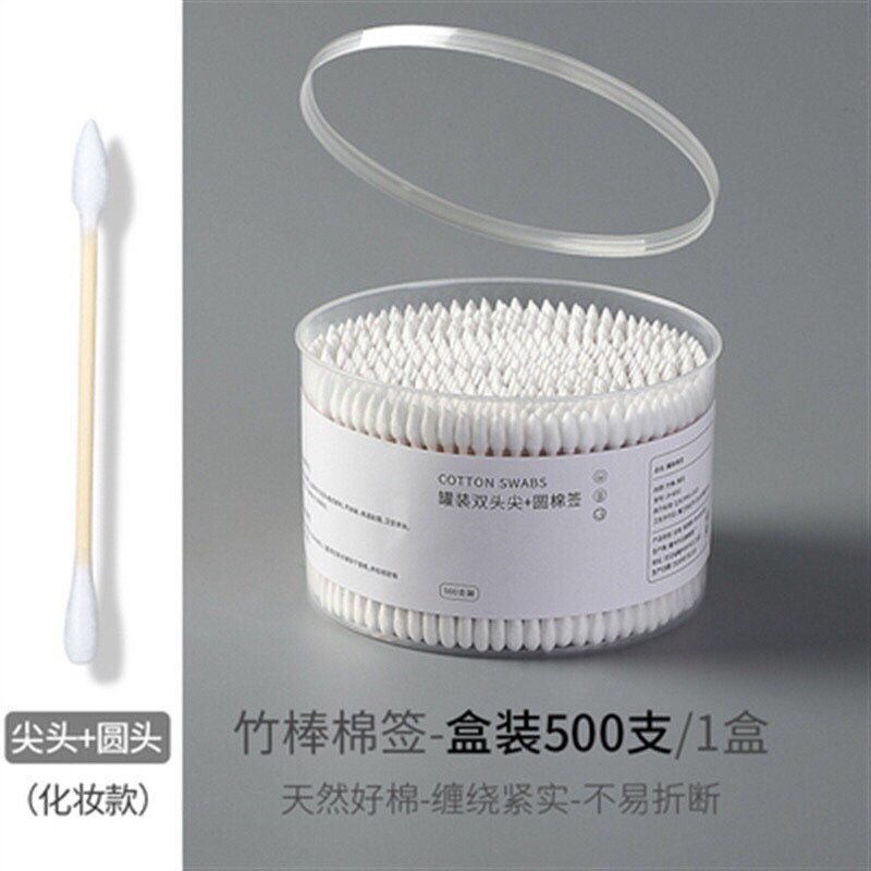 Hộp  500 tăm bông thân gỗ dùng cho hàng cắt tóc , spa xA1