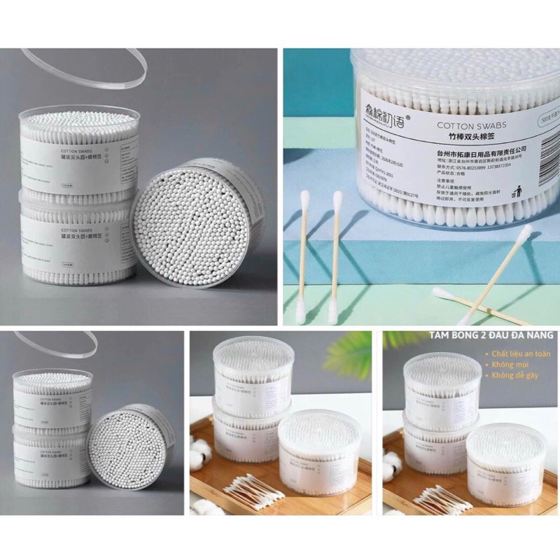 Hộp  500 tăm bông thân gỗ dùng cho hàng cắt tóc , spa xA1