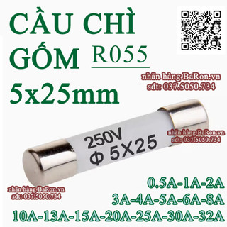 Cầu chì gốm sứ 5x25 mm, cầu chì ro55 nhiều thông số từ 0.5a đến 20a