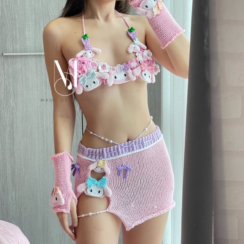 Set bikini len thỏ handmade