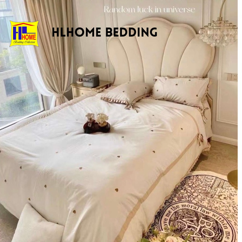 Bộ Chăn Ga Gối Lụa 80s Luxury Wedding màu be tây mềm mại, hàng thêu cao cấp