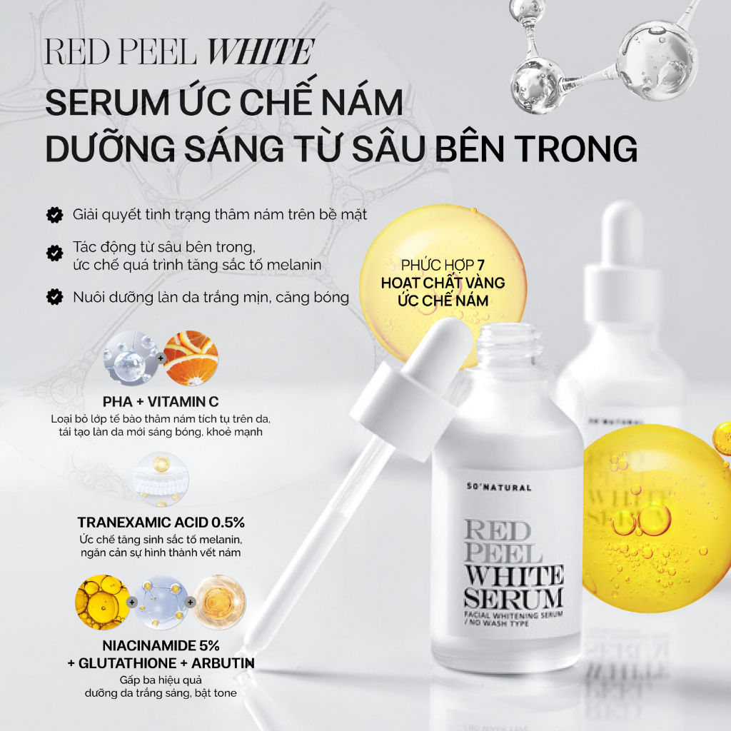 Tinh chất Red peel white serum, cải thiện thâm sạm nám, dưỡng căng bóng da, làm đều màu da 35ml