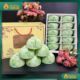  Set Bát Cơm  chén cơm  Bát Tràng Cao Cấp Hàng Loại I - Bộ Bát Ăn Cơm Men Ngọc  chưa hộp  Vẽ Tay Chuồn Chuồn Hoa Xanh 