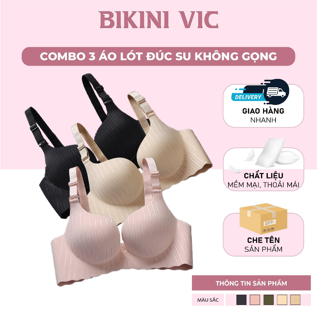 COMBO 3 áo ngực lót su HEROMOM đệm bàn tay 3cm không gọng mềm VIC