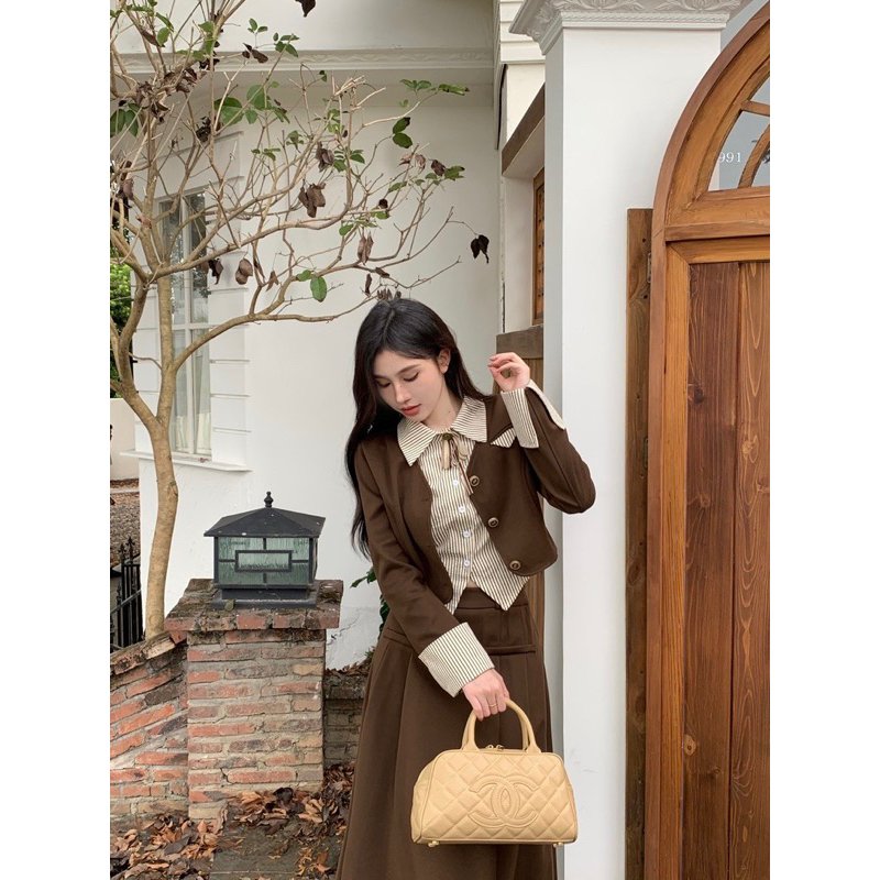 Set áo gile học sinh mỹ kèm chân váy dáng dài xếp ly thiết kế mới 2023