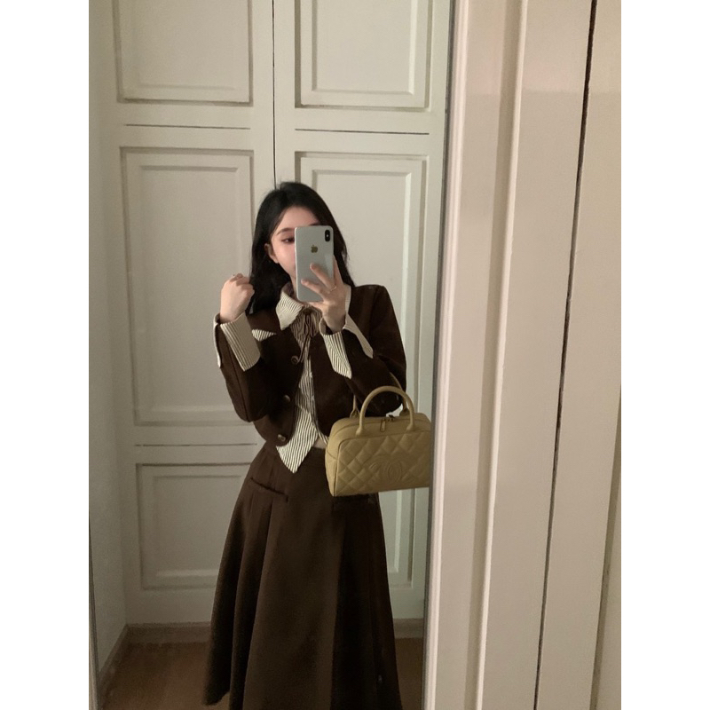 Set áo gile học sinh mỹ kèm chân váy dáng dài xếp ly thiết kế mới 2023