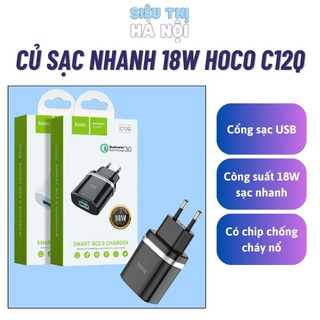Củ sạc nhanh 18w hoco c12q - cốc sạc nhanh cổng usb hỗ trợ qc3.0, qc2.0
