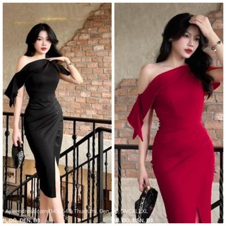 Đầm ôm body hở 1 bên vai kết hạt eo