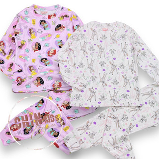 [[19kg-40kg] Bộ đồ dài tay cotton cho bé gái thun co giãn vải xuất dư pijama VNXK nhiều màu hoạ tiết mặc nhà