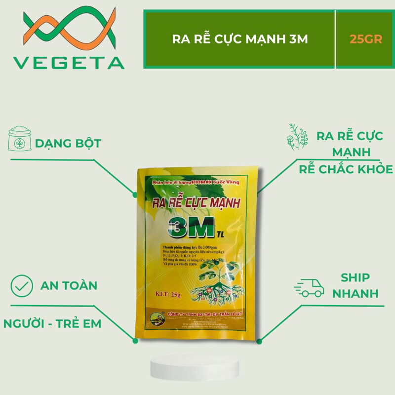 GÓI 25gr KÍCH THÍCH RA RỄ 3M - VEGETASHOP - Phân Bón Cuốc Vàng