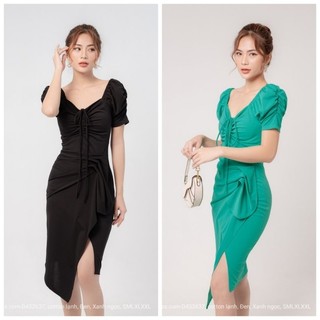 Đầm ôm body cổ vuông rút ngực