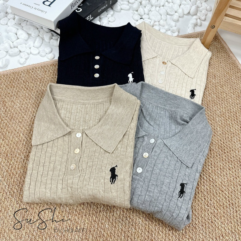 Áo len polo 3 cúc cổ thêu ngựa - 4 màu dáng vừa