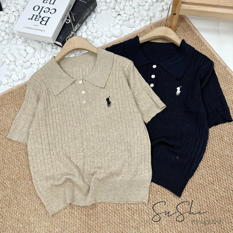 Áo len polo 3 cúc cổ thêu ngựa - 4 màu dáng vừa